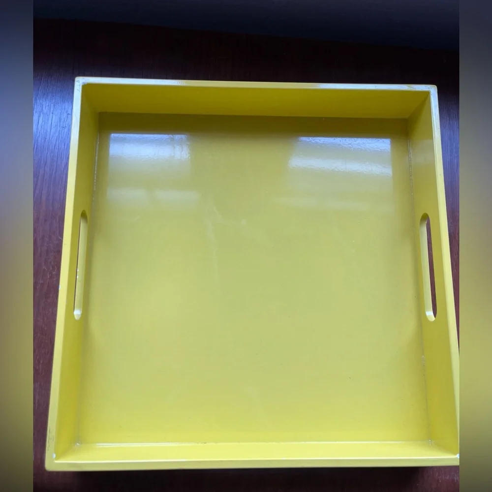 West Elm Yellow Square Lacquer Square Serving Bar Cart Nightstand Jewelry Tray